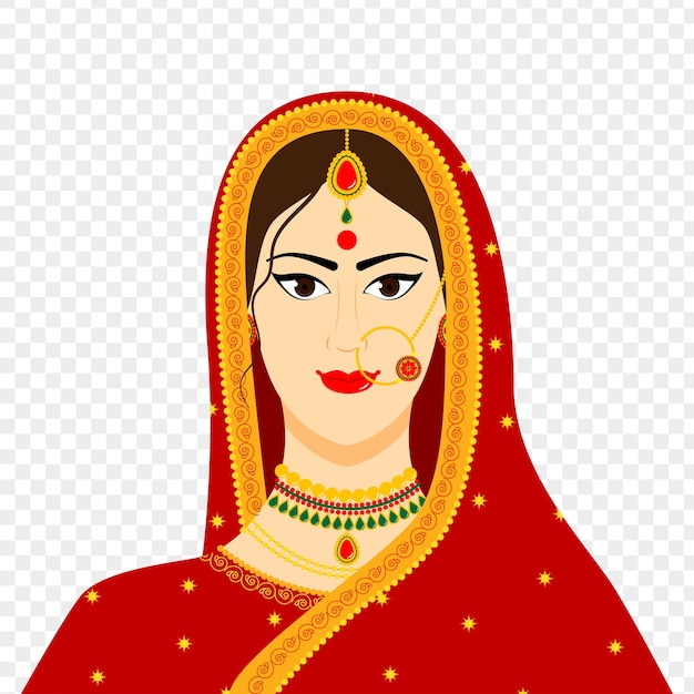 vector illustration of beautiful indian woman on transparent background