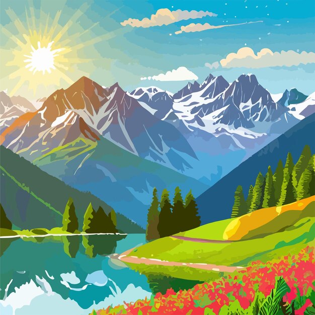 vector illustration of beautiful mountain scene