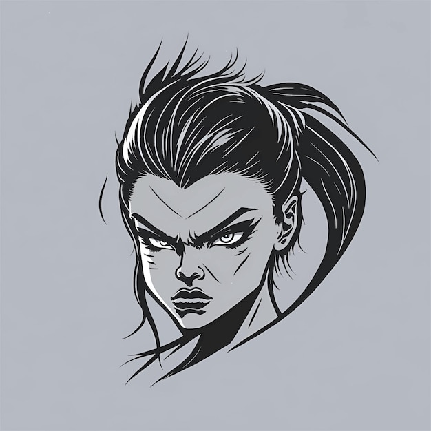 Vector illustration of beautiful teenage Young angry woman face aggressive