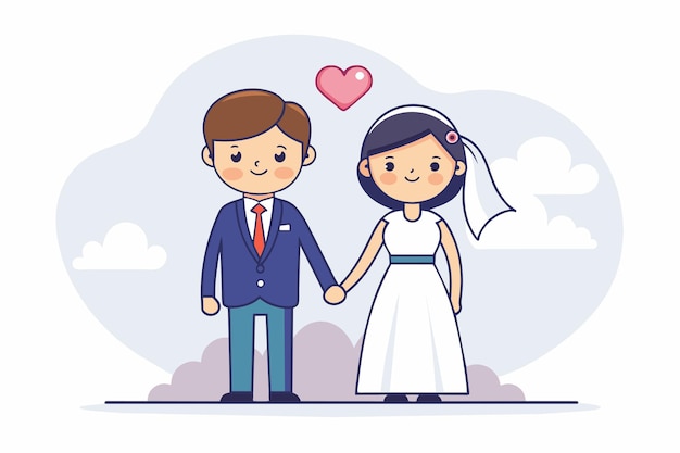 Vector illustration of beautiful wedding cartoon couple Bride and groom at wedding invitation card