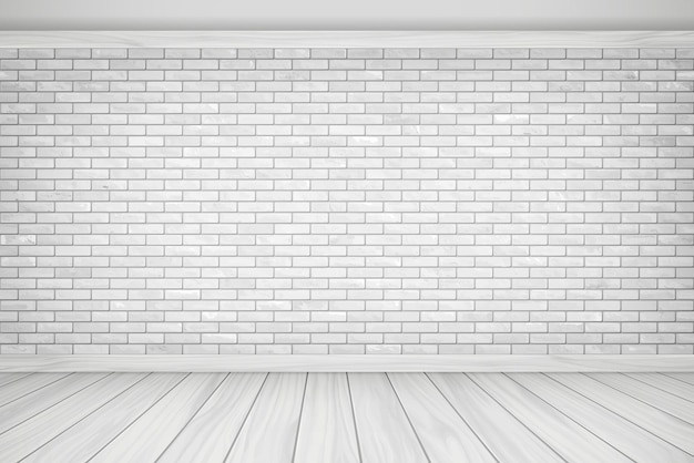 Vector vector illustration beautiful white block brick wall and wood floor vintage alignment texture pattern background.