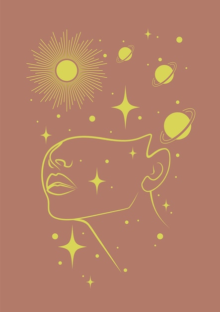 Vector illustration of a beautiful woman in universe female fantasy concept