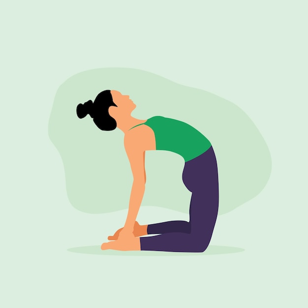 Vector vector illustration of beautiful young woman doing yoga in camel pose or ustrasana pose