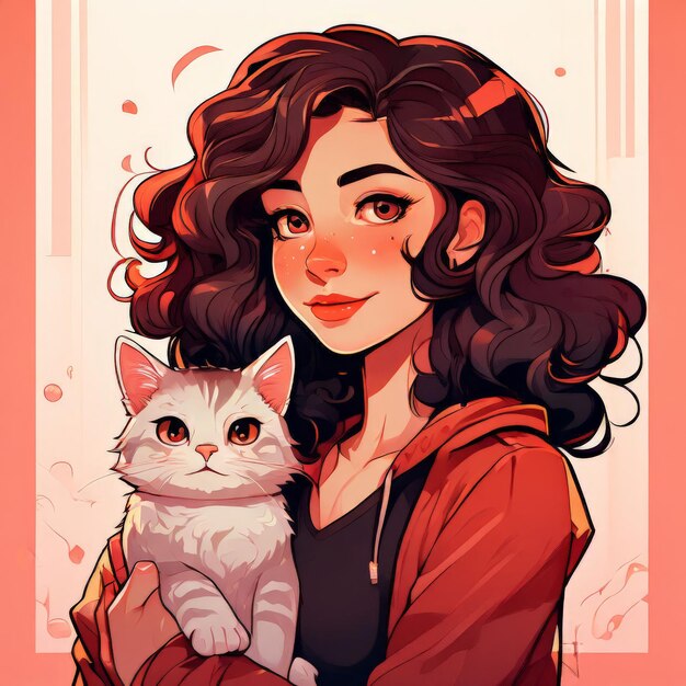 Vector illustration of a beautiful young woman holding a cat vector illustration of a beautiful