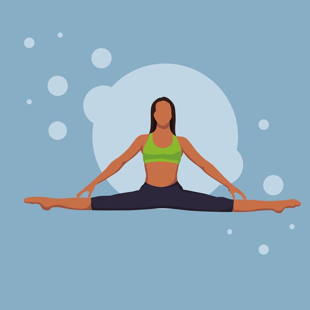 Vector illustration of beautiful young woman sitting on floor doing yoga splits exercise