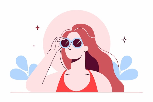 Vector illustration of a beautiful young woman in sunglasses on white background