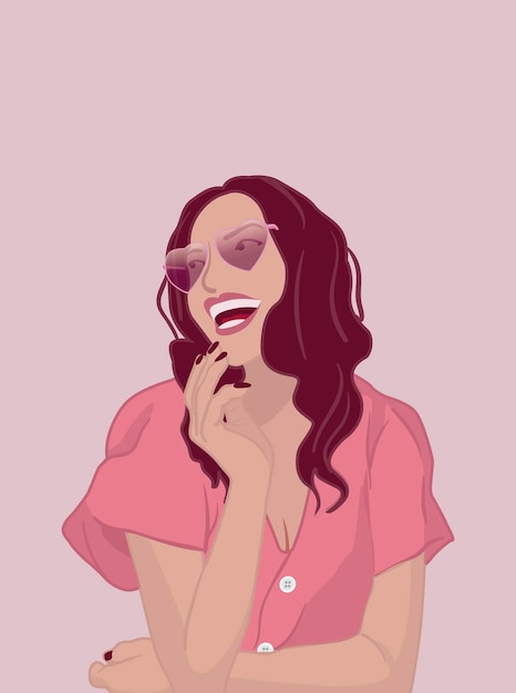 vector illustration of beautiful young woman with sunglasses in the form of hearts