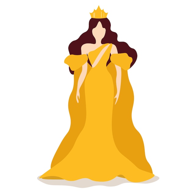 Vector vector illustration of a beauty queen in elegant orange evening gown