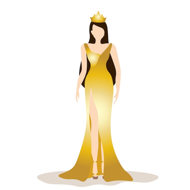 vector illustration of a beauty queen with elegant golden evening gown
