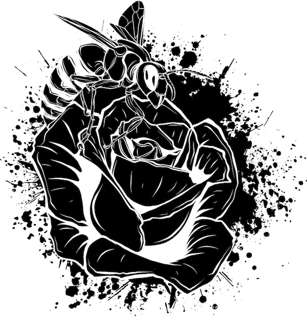 vector illustration of bee on rose