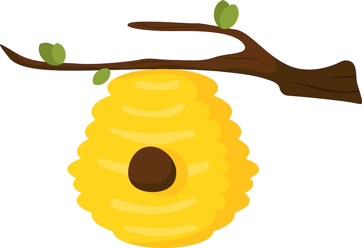 Vector vector illustration a beehive hanging on a tree branch a bright illustration for children's educat