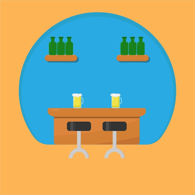 vector illustration of Beer on a bar table.