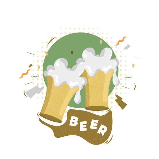 Vector illustration of beer with 2 glasses