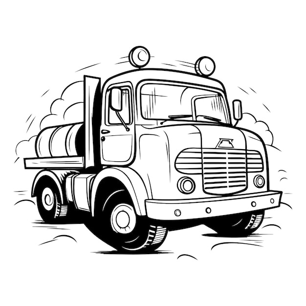 Vector illustration of a big old truck on a white background Monochrome image