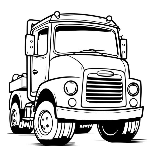 Vector vector illustration of a big truck on a white background black and white image