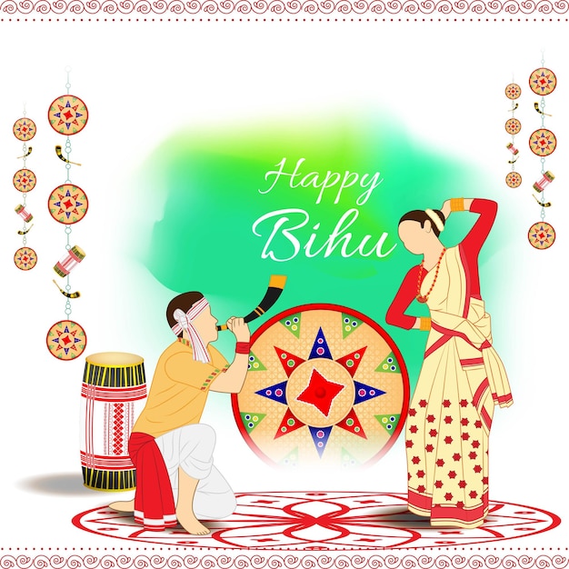 Vettore illustrazione vettoriale di bihu assamese capodanno