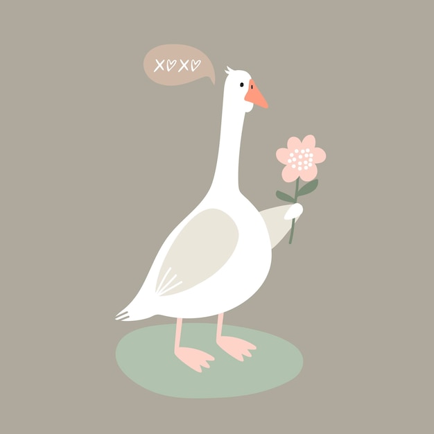 Vector illustration bird goose valentine in cartoon style