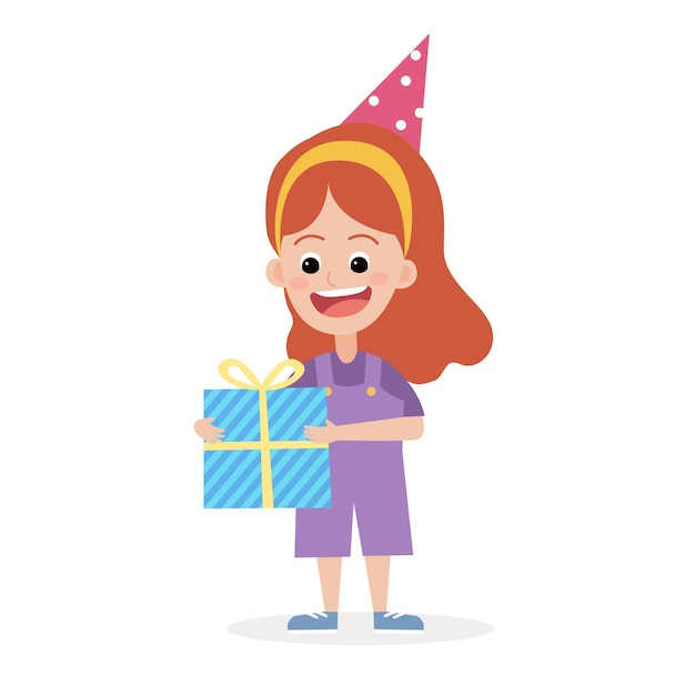 선물을 들고 있는 생일 소녀의 터 일러스트레이션