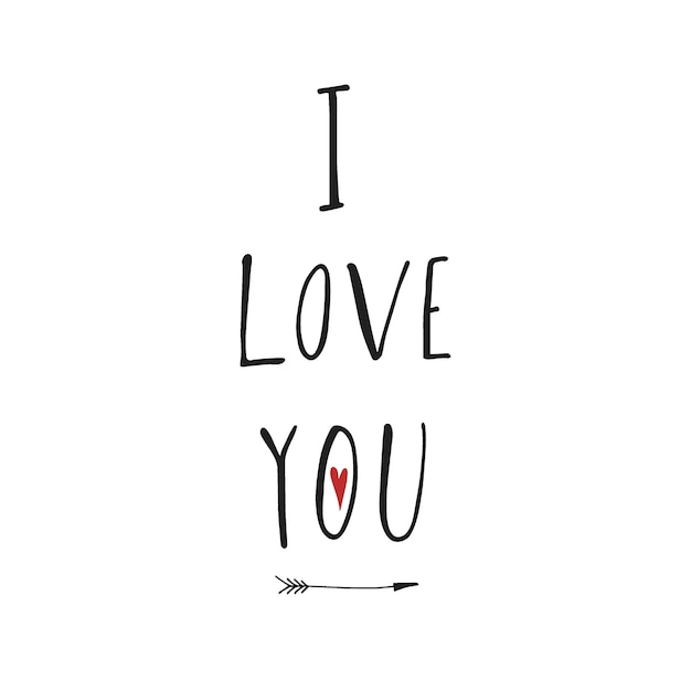 Vector vector illustration of black colored i love you words with arrow and red heart