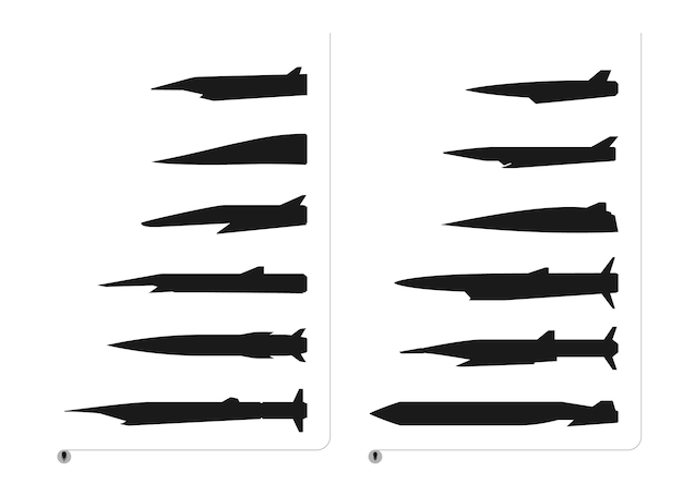 Vector vector illustration of black hypersonic rockets on a white background