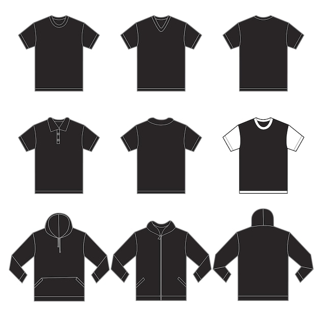 Vector illustration of black shirts template in many variation front and back design