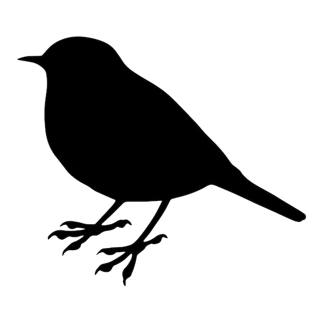 Vector illustration of black silhouette of small standing forest bird isolated on white background