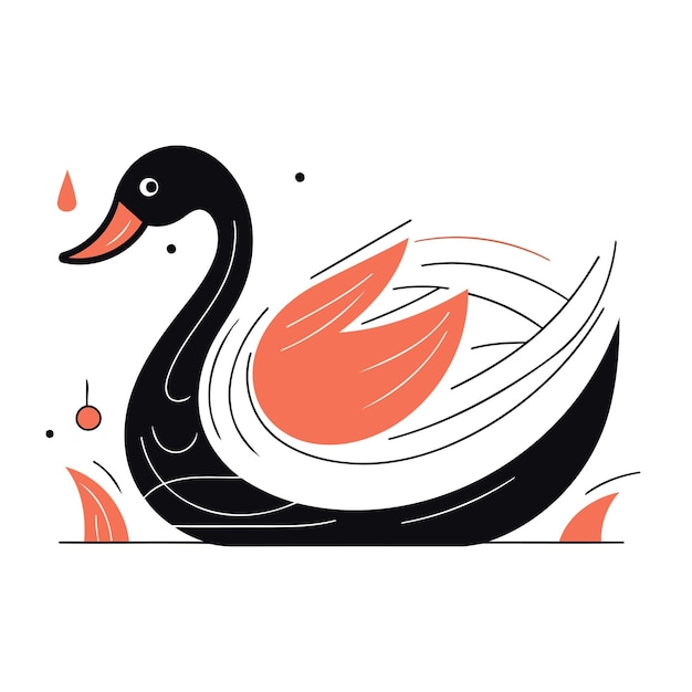 Vector illustration of a black swan on a white background Doodle style