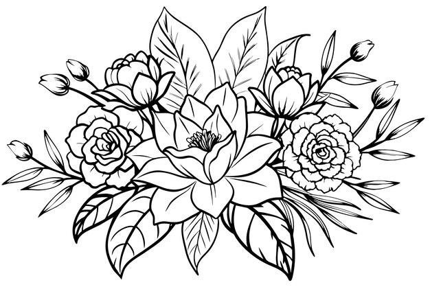 Vector vector illustration a black and white drawing of flowers