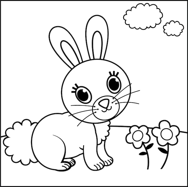 Vector illustration of black and white rabbit for children Painting activity