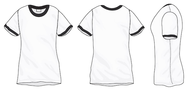 Vector vector illustration of black white ringer tshirt isolated front back design template for women