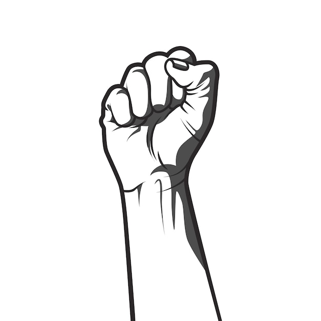 抗議の高い握りこぶしの黒と白のスタイルのベクトル図