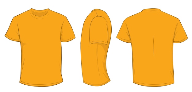 Vettore illustrazione vettoriale di un modello di maglietta per uomini arancione in bianco con disegno frontale e posteriore isolato su bianco
