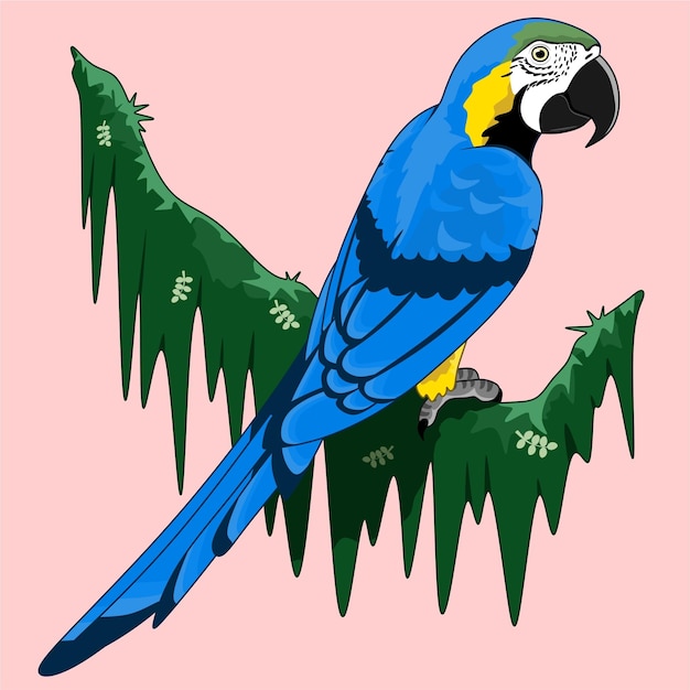 Вектор Векторная иллюстрация синего и желтого ара на лиане