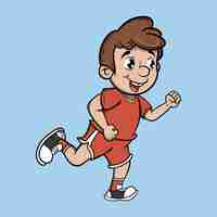 Vector vector illustration on blue background boy running while playing soccer