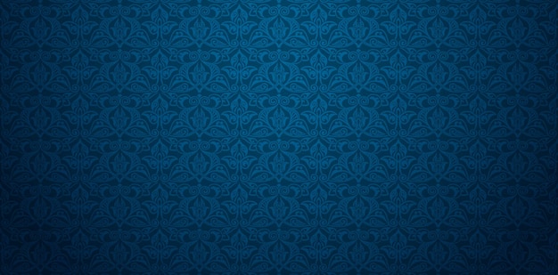 Vector vector illustration blue background with damask patterned wallpaper designs templates