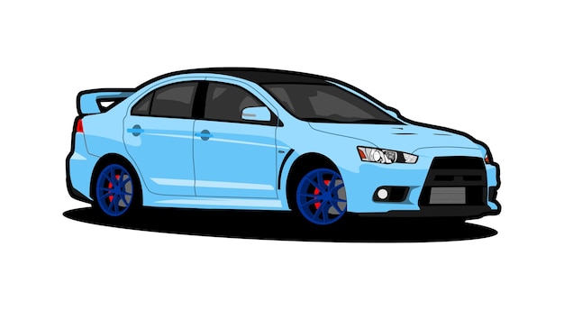 Векторная иллюстрация синего японского спортивного седанного гоночного автомобиля с гоночными колесами