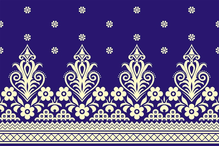Vector illustration of blue Malay songket flower design pattern