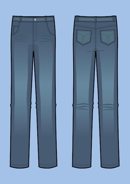 Vector illustration of blue man jeans. front and back views. classic denim