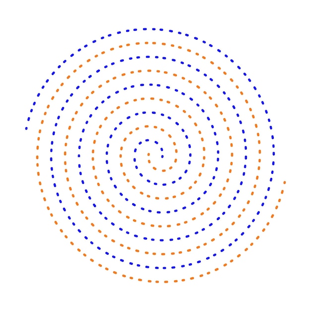 Vector illustration of blue and orange dotted linear spiral