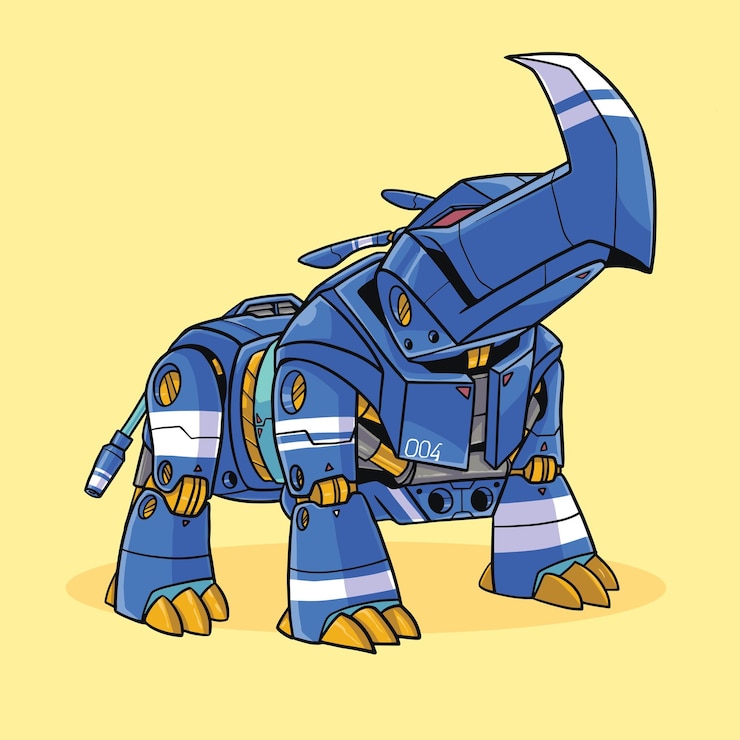 Vector vector illustration of blue rhinoceros robot monster