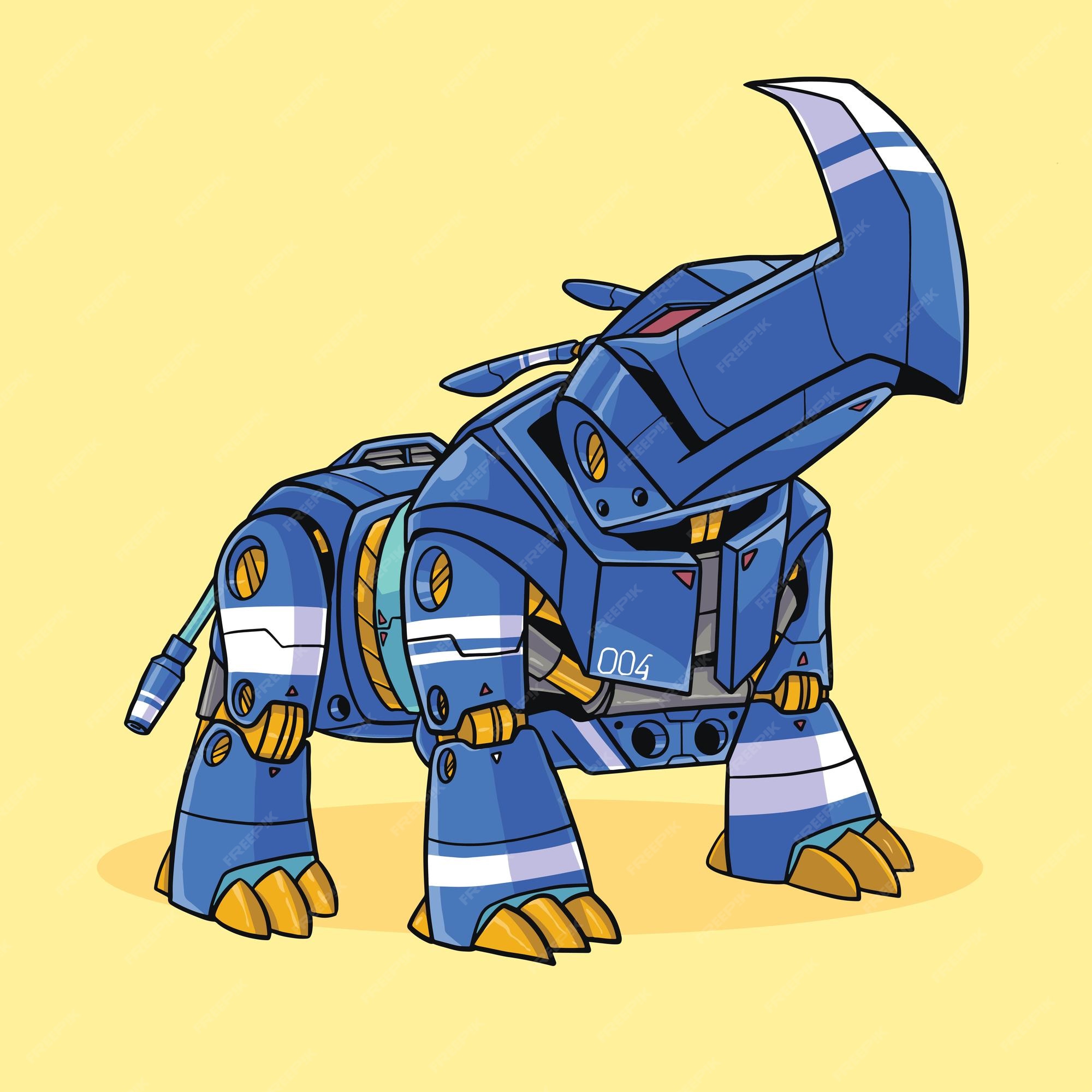 Premium Vector | Vector illustration of blue rhinoceros robot monster Premium Vector | Vector illustration of blue rhinoceros robot monster