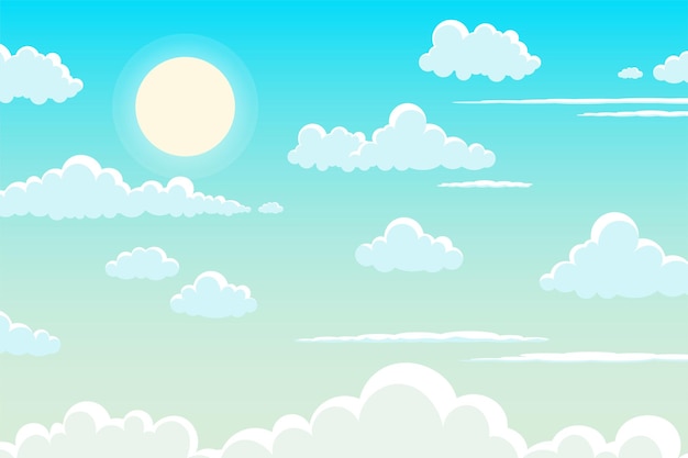 Illustrazione vettoriale di cielo blu con nuvole bianche luminose in una giornata di sole per lo sfondo