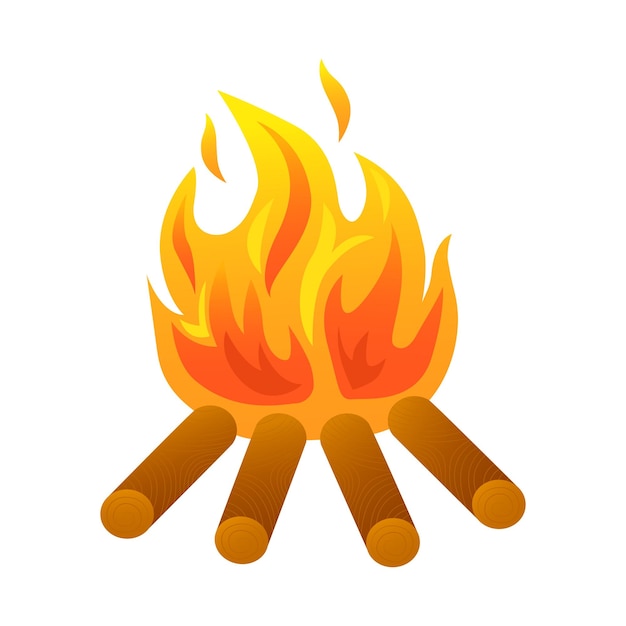 Vector illustration of a bonfire with wood in cartoon style Isolated on a white background