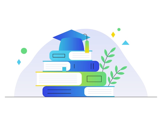 Vector illustration of book and bachelor cap