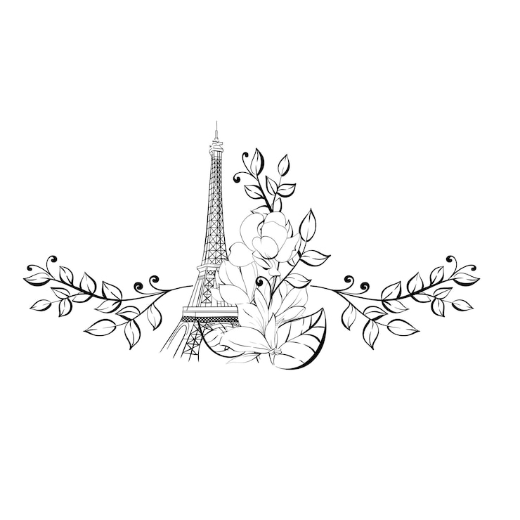 Vector vector illustration border eiffel tower and flower magnolia springtime romantic paris france black