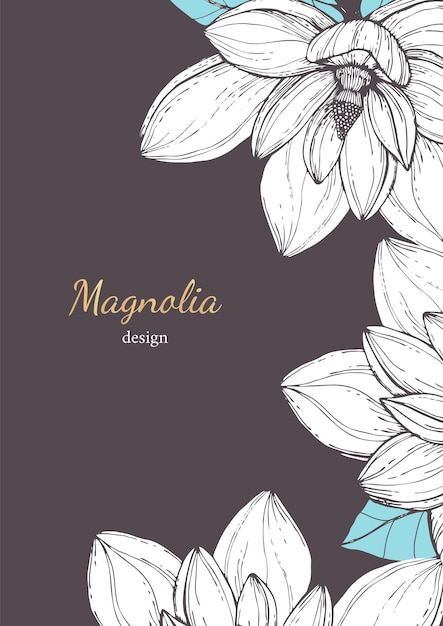 Vector illustration botanical floral wedding invitation card with white anise magnolia flower. Simple minimalist hand drawn design. Greeting card for valentines day, spring and summer