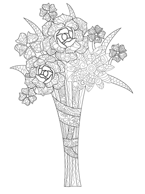 塗り絵 3 本のバラのベクトル イラスト花束
