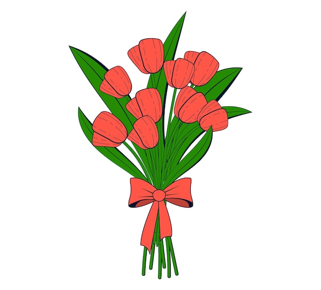 Vector illustration of a bouquet with red tulips on a white background