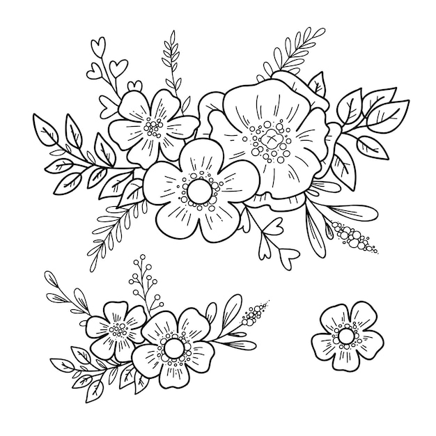 Vector vector illustration of bouquets doodle hand drawn style