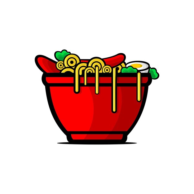 vector illustration of a bowl of boiled noodles with various side dishes